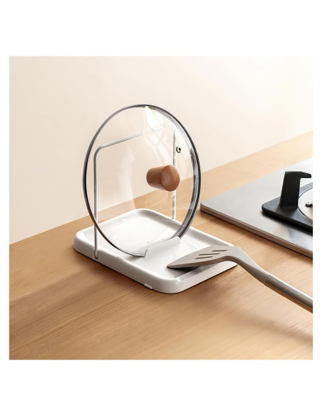 Soporte PAVSTINE para Tapa de Olla y Cuchara Plegable Blanco Soporte PAVSTINE para Tapa de Olla y Cuchara Plegable Blanco