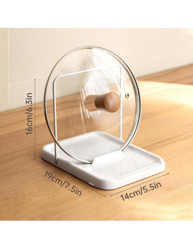 Soporte PAVSTINE para Tapa de Olla y Cuchara Plegable Blanco