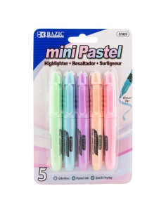 Mini Resaltador Pastel BAZIC, Punta Chisel Ancha y Fina, 5 Unidades
