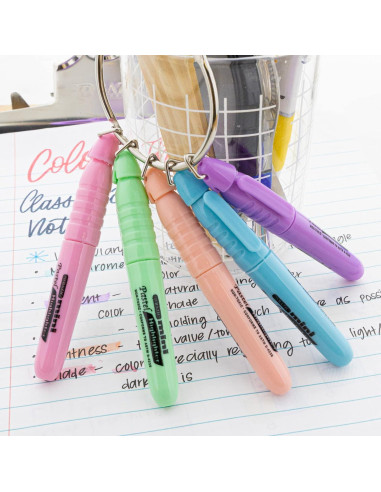 Mini Resaltador Pastel BAZIC, Punta Chisel Ancha y Fina, 5 Unidades