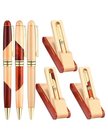Juego de 3 Bolígrafos de Madera Zhanmai con Estuche Juego de 3 Bolígrafos de Madera Zhanmai con Estuche