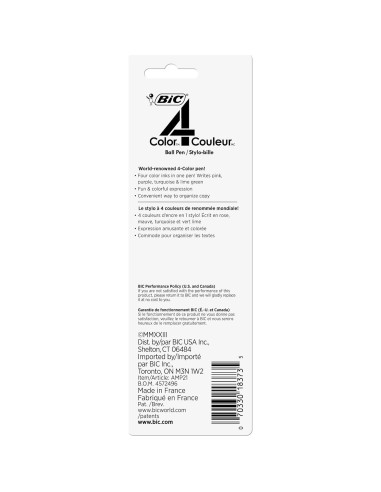 Bolígrafo Retráctil BIC 4 Colores Moda Paquete de 2