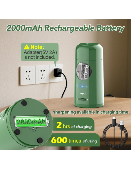 Sacapuntas Eléctrico AFMAT Verde Recargable para Lápices 7-11.5mm Sacapuntas Eléctrico AFMAT Verde Recargable para Lápices 7-11.5mm
