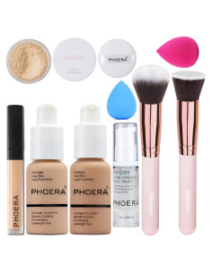 Set de Maquillaje PHOERA - Base, Polvo, Corrector y Brochas
