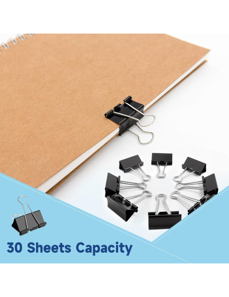 240 Clips de Carpeta Negros JIURUN 15mm Reutilizables 240 Clips de Carpeta Negros JIURUN 15mm Reutilizables