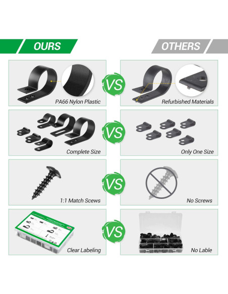 Clips de Cable Nylon LuKaiSen 300 PCS 6 Tamaños Organizador Clips de Cable Nylon LuKaiSen 300 PCS 6 Tamaños Organizador