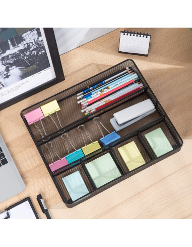 Organizador de Cajón de Escritorio Amazon Basics, Malla Negra, 6 Compartimentos