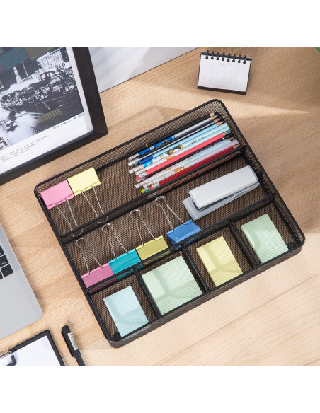 Organizador de Cajón de Escritorio Amazon Basics, Malla Negra, 6 Compartimentos Organizador de Cajón de Escritorio Amazon Basics, Malla Negra, 6 Compartimentos