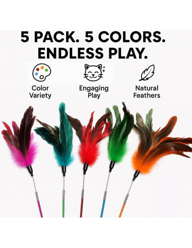 Set de Juguetes Interactivos para Gatos Paws Power - 5 Varitas con Plumas