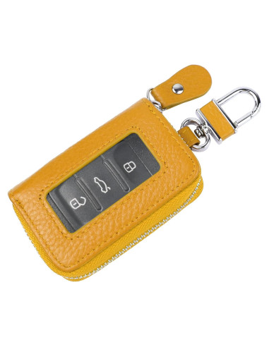 Funda de Llave de Coche Wuyaoyao de Cuero Genuino Amarillo