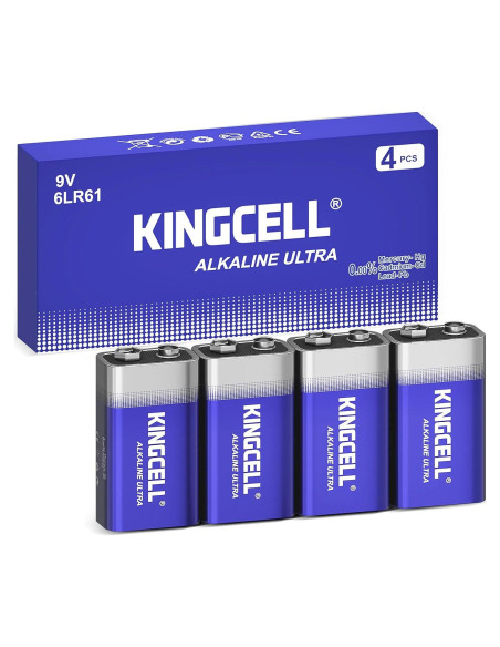 Baterías KINGCELL 9V Paquete de 4 Alcalinas de Alto Rendimiento Baterías KINGCELL 9V Paquete de 4 Alcalinas de Alto Rendimiento