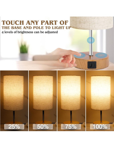 Lámpara de Mesa Táctil UNIFUN con Carga USB y 4 Brillos