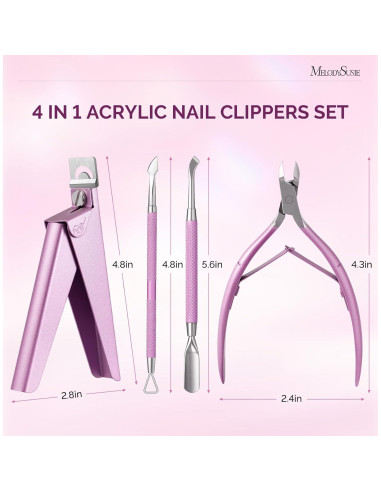 Set Cortadores de Uñas Acrílicos 4 en 1 Melodysusie Rosa
