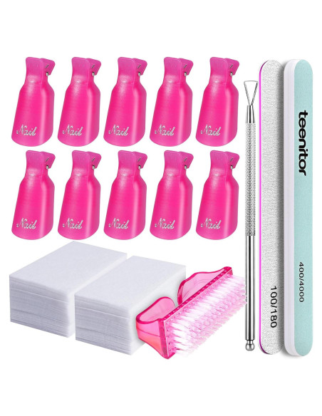 Kit Removedor de Esmalte de Uñas Teenitor - 10 Clips, 115 Almohadillas Kit Removedor de Esmalte de Uñas Teenitor - 10 Clips, 115 Almohadillas