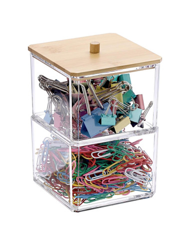 Organizador de Clips de Papel BTSKY 2 Niveles Acrílico con Tapa