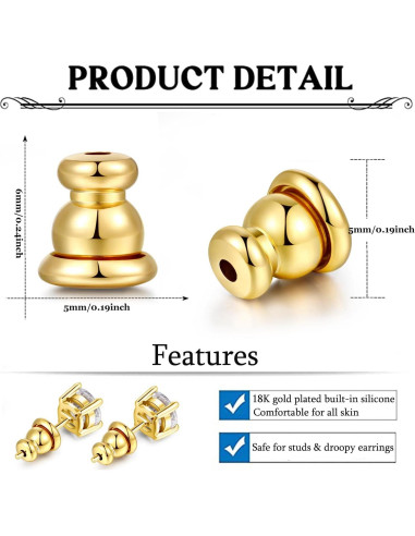 Resortes de Seguridad para Pendientes Moconar Oro 18K 4 Pcs