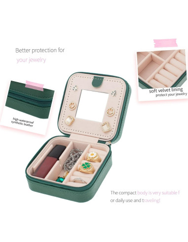 Estuche de Joyería de Viaje KElofoN Verde con Espejo
