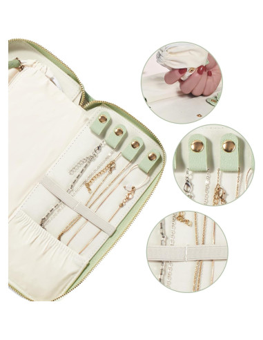 Organizador de Joyería de Viaje FEMIECHO Verde Macaron Mediano