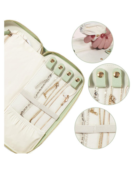 Organizador de Joyería de Viaje FEMIECHO Verde Macaron Mediano Organizador de Joyería de Viaje FEMIECHO Verde Macaron Mediano