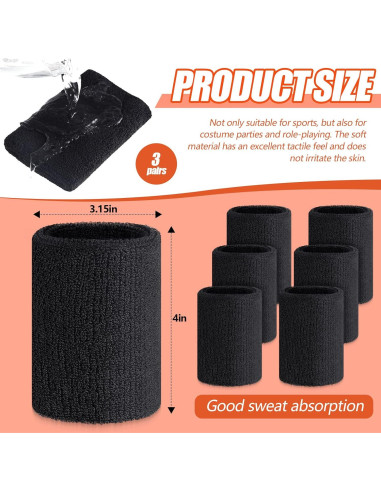 Muñequera de Sudor Wettarn 10 cm Algodón Unisex 3 Pcs