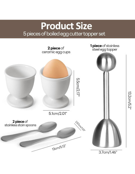 Juego de Tazas y Cortador de Huevos Vibedor - 1 Cortador, 2 Cucharas, 2 Soportes Juego de Tazas y Cortador de Huevos Vibedor - 1 Cortador, 2 Cucharas, 2 Soportes