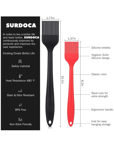 Brocha de Silicona SURDOCA 2 Pcs 25.7 cm y 20.3 cm Resistente al Calor