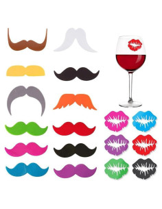 18 Marcadores de Copas de Vino Silicona Furimuk - Labio y Bigote