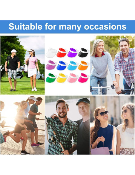 Paquete de 12 Gorras Visera Plástica Unisex con Protección UV Paquete de 12 Gorras Visera Plástica Unisex con Protección UV