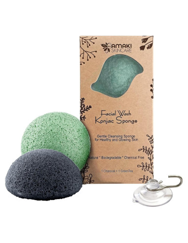 Esfuma Facial Konjac Amaki Skincare con Té Verde y Carbón Activado - Suave para Piel Sensible