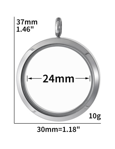 Colgante Locket de Vidrio y Acero Inoxidable FM FM42 30mm