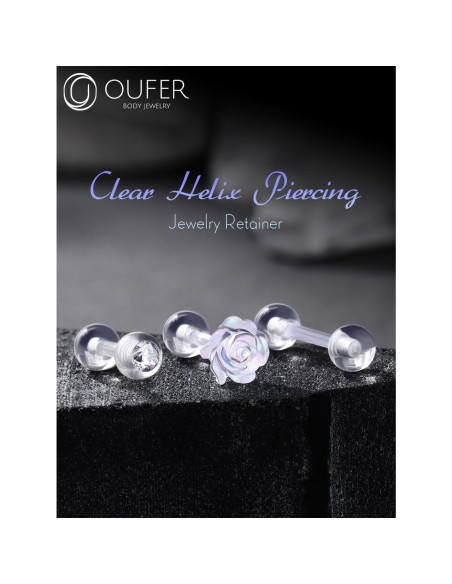 OUFER 3PCS Retenedores de Piercing Transparentes 16G Bioflex OUFER 3PCS Retenedores de Piercing Transparentes 16G Bioflex