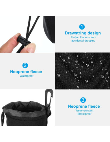 Bolsa para Lentes de Cámara PATIKIL Neopreno 3 Pcs 8.4x14 cm