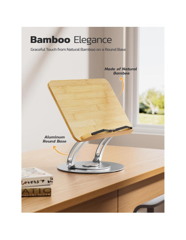 Soporte de Libro Nulaxy RS05 de Bambú 360 Ajustable Plata