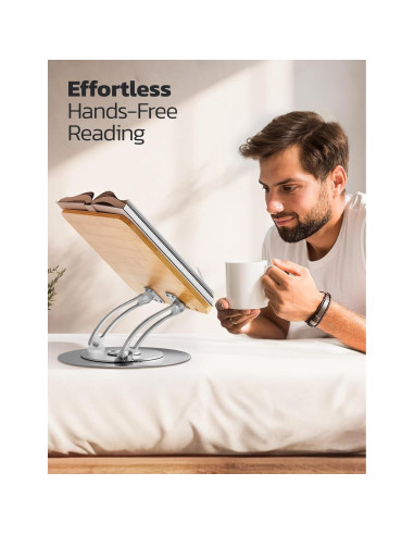 Soporte de Libro Nulaxy RS05 de Bambú 360 Ajustable Plata