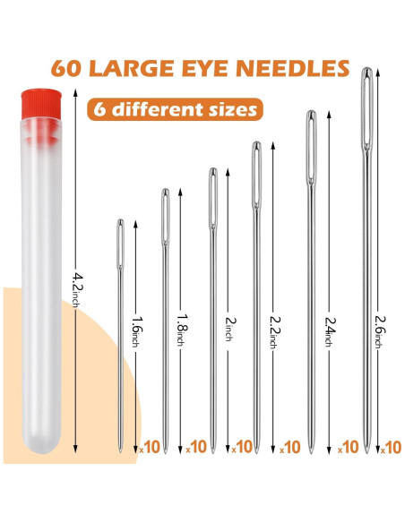 Juego de Agujas de Coser FIVEIZERO 60 Pcs Ojo Grande Acero Inoxidable Juego de Agujas de Coser FIVEIZERO 60 Pcs Ojo Grande Acero Inoxidable