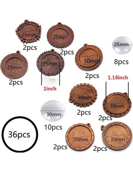 Bandejas de Colgante Bezel Redondas de Madera ToBeIT - 18 Piezas Bandejas de Colgante Bezel Redondas de Madera ToBeIT - 18 Piezas