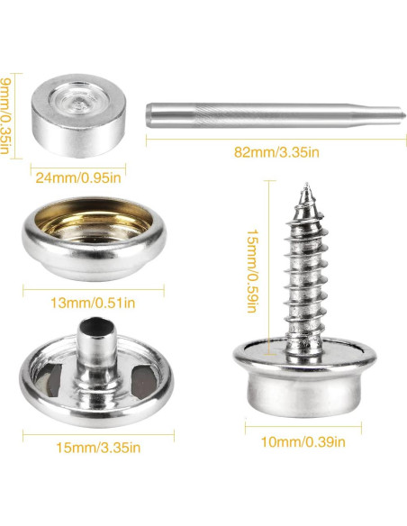 Kit de Botones de Lona CENOZ 150 PCS Acero Inoxidable 9.53 mm Kit de Botones de Lona CENOZ 150 PCS Acero Inoxidable 9.53 mm