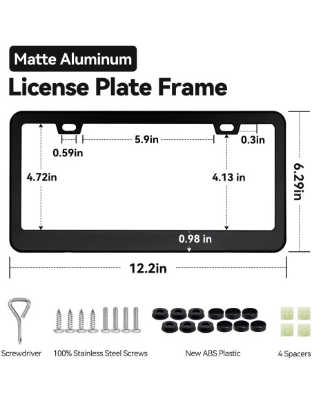 Marco de Placa de Licencia Aluminio Mate Ohuhu 2 Pcs Negro Marco de Placa de Licencia Aluminio Mate Ohuhu 2 Pcs Negro