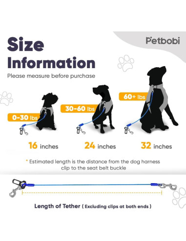 Cinturón de Seguridad para Perros Petbobi - 40.6 cm Azul