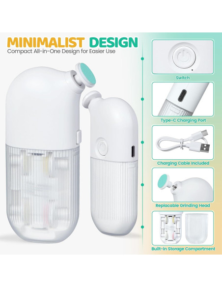 Lima Eléctrica para Uñas IvyWind 7 en 1, Recargable USB, Blanca Lima Eléctrica para Uñas IvyWind 7 en 1, Recargable USB, Blanca