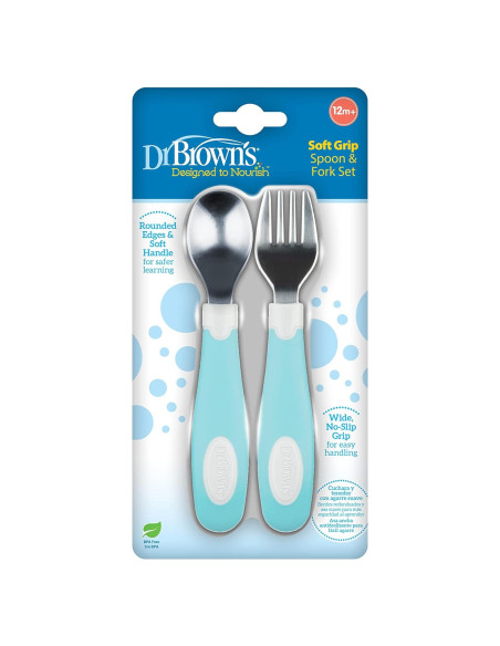 Juego de Cuchara y Tenedor para Bebés Dr. Brown's Teal 12m+ Juego de Cuchara y Tenedor para Bebés Dr. Brown's Teal 12m+