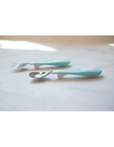 Juego de Cuchara y Tenedor para Bebés Dr. Brown's Teal 12m+