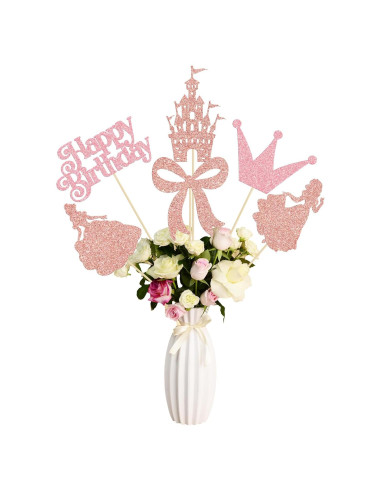Gyufise 12 Palitos de Centro de Mesa Lazo Rosa Dorado 26cm