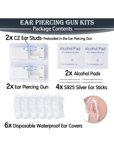 Kit de Perforación de Orejas Anzero 2 Pcs con Aretes 2mm Kit de Perforación de Orejas Anzero 2 Pcs con Aretes 2mm