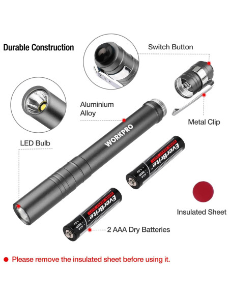 Linterna de Pluma WORKPRO LED Aluminio Gris Paquete de 4 Linterna de Pluma WORKPRO LED Aluminio Gris Paquete de 4