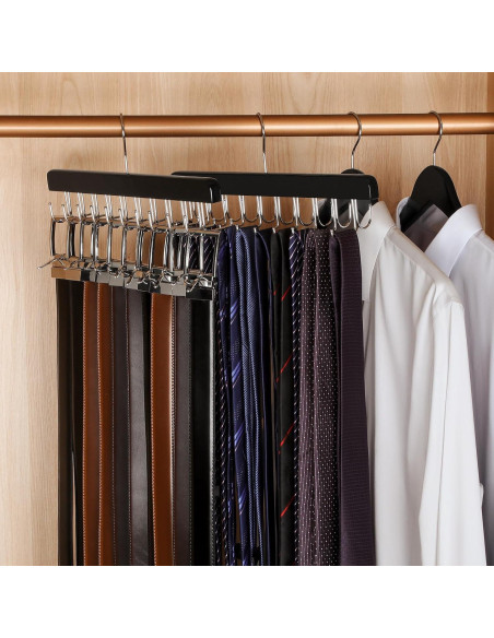 Perchero 2 en 1 TOPIA HANGER para Cinturones y Corbatas - Madera Negra Perchero 2 en 1 TOPIA HANGER para Cinturones y Corbatas - Madera Negra