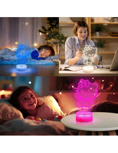 Luz Nocturna 3D LED LOUHH Gato 16 Colores Control Remoto