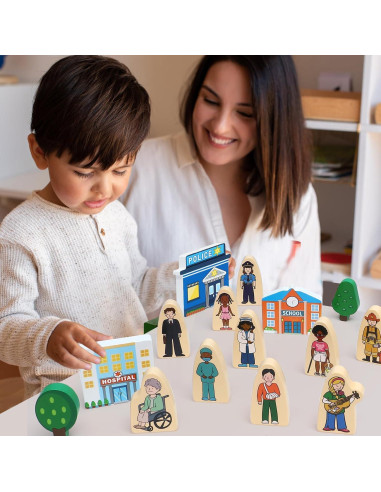 Juguetes de Rol de Madera Atoylink 36 Piezas para Niños