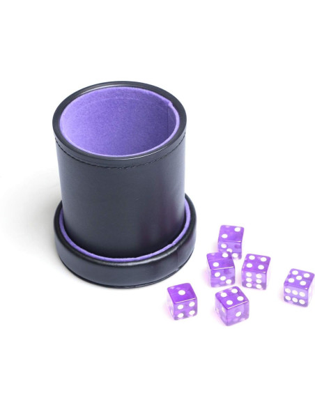 Copa de Dados de Cuero PU Morado con Tapa y 6 Dados Translúcidos Copa de Dados de Cuero PU Morado con Tapa y 6 Dados Translúcidos