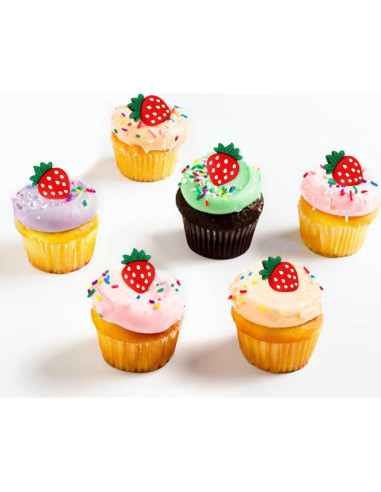 25 Adornos de Cupcake de Fresa Rojos Keaziu para Fiestas